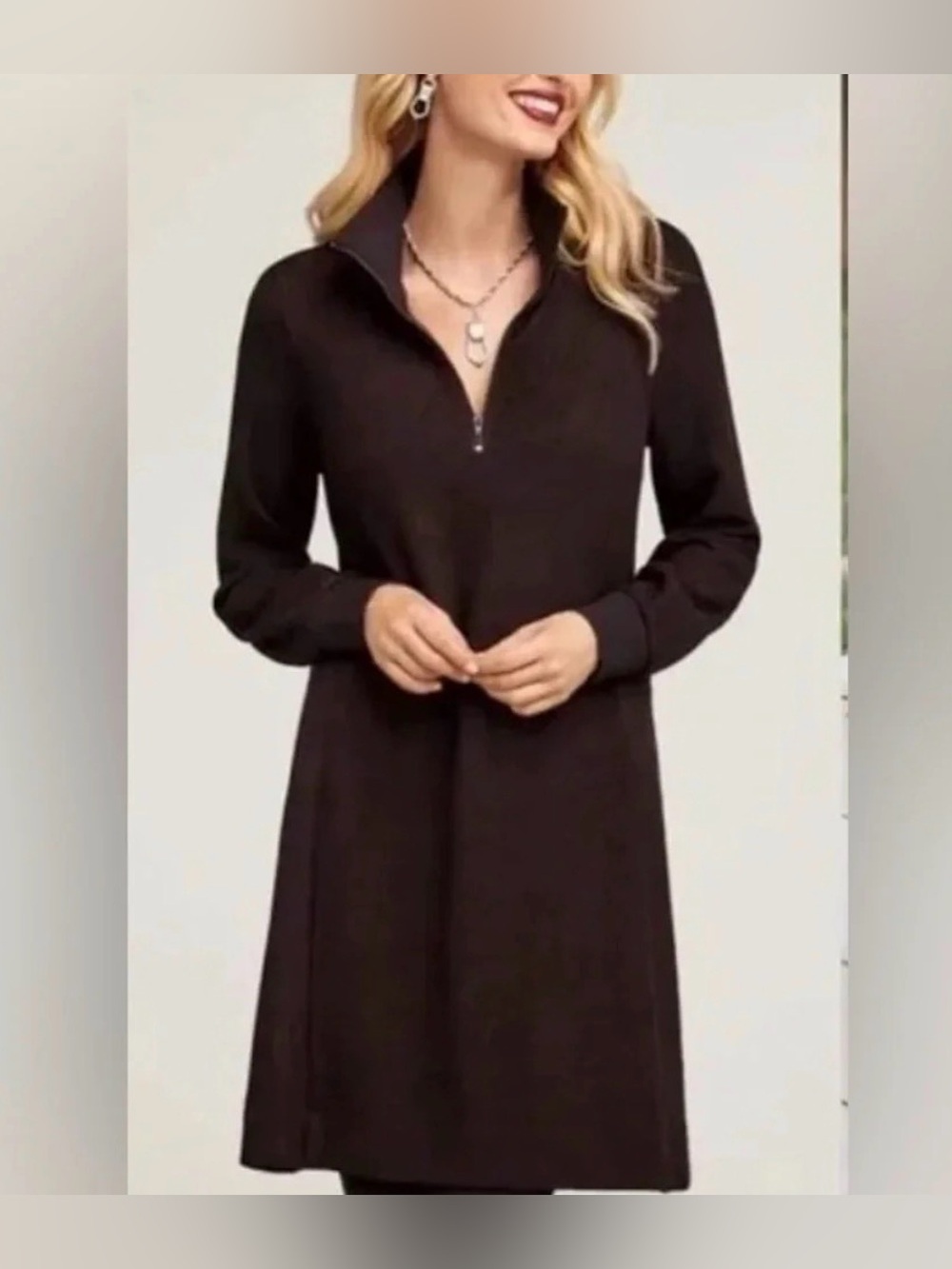 CAbi Cuddle Brush Knit Sweater Dress Black Burgundy Neutral Size Medium #4215
